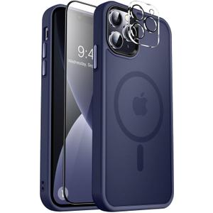 MOCCA Strong Magnetic for iPhone 13 Pro Max Case,[Compatible with Magsafe][Glass Screen Protector+Camera Lens Protector] Slim Thin Shockproof Cover Phone Case for iPhone 13 Pro Max 6.7", Deep Blue