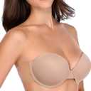 Backless Strapless Push Up Bra for Women Thick Padded Sticky Underwired Bras Self Adhesive, C (Beige)