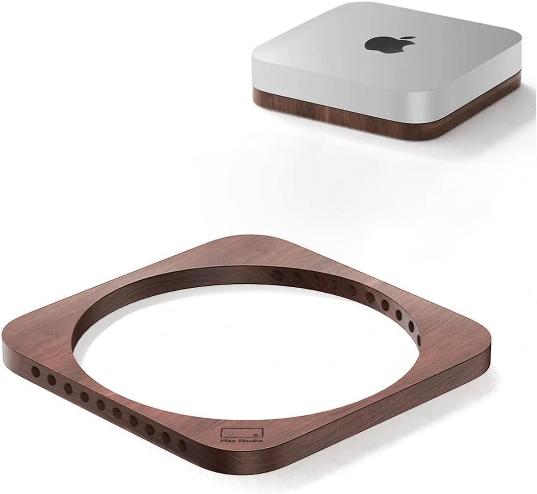 Wood Stand for Mac Mini and Mac Studio,Walnut MacMini/MacStudio Accessories,Handmade Mac Desktop Stand Holder Dustproof Heat-Disspation Mount (Black Walnut)