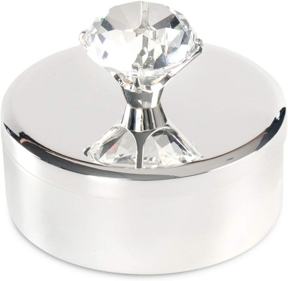 LASODY Diamond Silver Keepsake Box,Jewelry Box for Girls Jewelry Trinket Box Unique Gift for Her Crystal Trinket Box