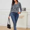 LOMON Women's Casual Shirred V Neck Tops Smocked Long Sleeve Shirts for Women Fall Loose Pleated Tunic Blouses (S)