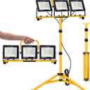 21000 Lumen Work Lights with Stand, 3 Adjustable Head LED Work Light, with Adjustable and Foldable Tripod Stand, Waterproof Lamp with Individual Switch with 6500 Kelvin Color (3-Head-Yellow)