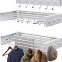 Extra Wide 40" Laundry Drying Rack Wall Mount - Retractable Clothes Drying Rack with 6 Hooks & 6 Knobs, Heavy Duty 60LBS Metal Airer, Large Foldable Wall Hanger for Indoor, 40" Upgrade