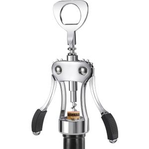 Wine Opener, Heavy-Duty Zinc Alloy Wing Corkscrew, Premium Beer Bottle Opener, Multifunctional Wine Accessories with Ergonomic Handle and Sharp Screw, for Kitchen, Bar, Restaurant (SILVER)