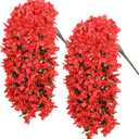 2Pcs Artificial Flowers for Outdoors - Red Realistic Faux Silk Bougainvillea Flowers, Fake Hanging Plants for Porch Patio Balcony Decoration
