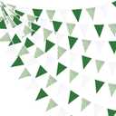 32Ft Green Party Decorations Green Buffalo Plaid Checkered White Triangle Flag Gingham Pennant Bunting Fabric Garland for Wedding Birthday Picnic BBQ Outdoor Golf Party Dinosaur Arbor Day Decorations