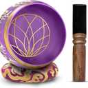 Tibetan Singing Bowl Set - 4" Easy To Play Authentic Handmade For Meditation Sound 7 Chakra Healing By HIMALAYAN BAZAAR (Purple, 4")