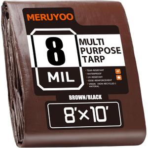 8x10 FT 8 Mil Tarp Waterproof, UV Resistant & Rip Tear Resistant Reversible Poly Tarps with Grommets, Multipurpose for Home, Outdoor Furniture, Cars, Plants & Garden (Brown)