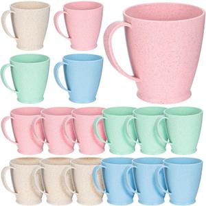 24PCS Wheat Straw Coffee Cups, 10 Oz Reusable Plastic Cups Mugs with Handle, Unbreakable and Lightweight Camping Mugs for Tea Coffee Camping and Kitchen, Dishwasher and Microwave Safe