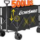 EchoSmile Collapsible Foldable Extended Height Wagon with 500lbs Weight Capacity,Folding Utility Garden Cart with Big All-Terrain Beach Wheels,for Camping, Garden, Sports, Beach, Shopping, Black