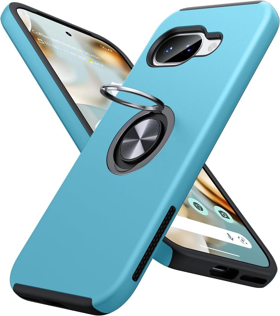 JAME for Google Pixel 9a Case, Dual Layer Military Grade Protection, Shockproof Cover with Metal Ring Holder Stand Kickstand, Slim Fit Protective Phone Case for Google Pixel 9A, Sierra Blue