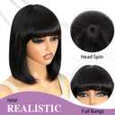 ZHENGON Bob Wig with Bangs Human Hair Wig Silky Straight Glueless Wigs Human Hair Ready to Wear and Go for Beginners 12Inch