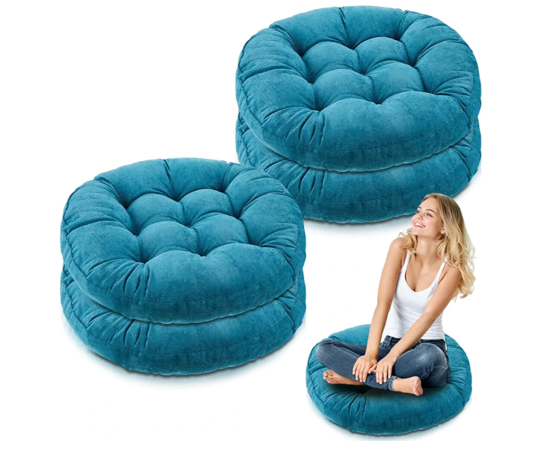 Jerify Floor Pillow Cushions Large Round Square Large Meditation Floor Pillow for Classroom Adult Meditation Picnic Party Seating Learning Daycare School(Round,Aquamarine,4 Pcs)