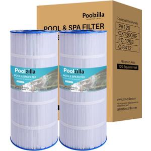 Poolzilla [2 Pack Pool Filter Cartridge, Compatible with PA120, CX1200RE, C1200, Unicel C-8412, Filbur FC-1293, Waterway Clearwater II, Pro Clean 125, 817-0125N [L x OD: 23.25" x 8.94'']
