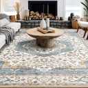 8x11 Area Rugs for Living Room - Large Carpet Ultra Thin Soft Washable Oriental Vintage Floral Distressed Rug Big Indoor Carpets for Bedroom Nursery Dorm Home Decor Aesthetic - Blue/Beige