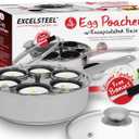 EXCELSTEEL Non Stick Easy Use Rust Resistant Home Kitchen Breakfast Brunch Induction Cooktop Egg Poacher, 6 Cup, Stainless Steel, Round