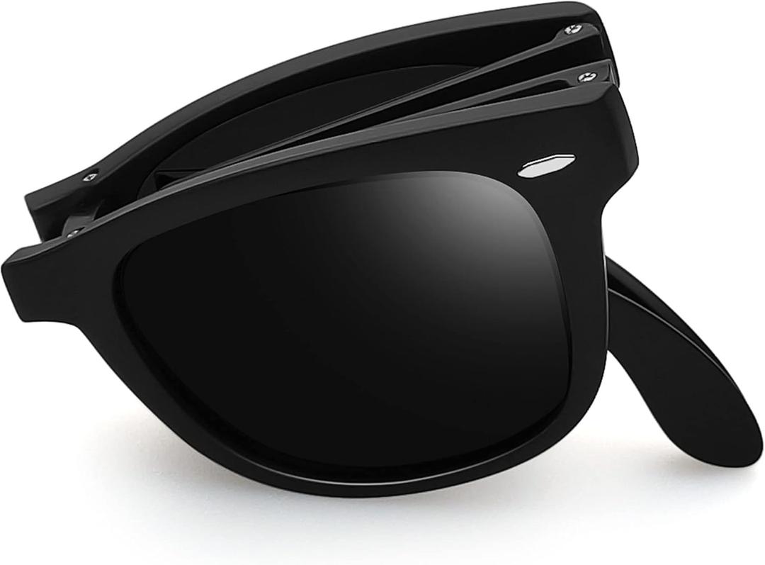 Joopin Square Sunglasses Polarized UV Protection Trendy Designer Sun Glasses Men Women (E01-folding Matte Black)