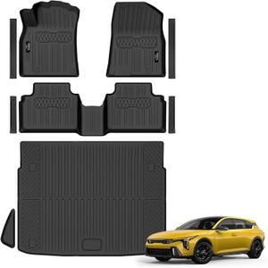 Floor Mats & Cargo Liner Custom for Kia K4 Hatchback 2026 (Not for Sedan) | Door Sill Guards, All Weather TPE Full Set Floor Liners Trunk Mat for K4 Hatchback Accessories, Black