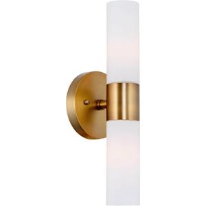 Kira Home Duo 14" Modern Wall Sconce with Frosted Glass Shades, for Bathroom/Vanity, Warm Brass Finish