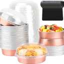 LNYZQUS 8oz Mini Cake Pans with Lids 50 Pack, 4 Disposable Small Pie Pans Aluminum Foil Baking Tins Ramekins,Small Baking Pans Muffin Containers Holders for Wedding Party-Champagne