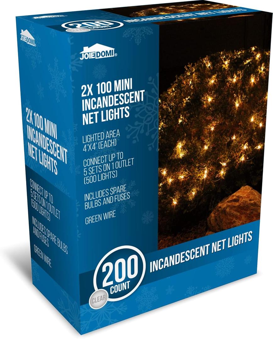 Joiedomi 2-Pack Christmas Net Lights,100 Warm White Net Lights for Indoor & Outdoor Christmas Decorations, Events, Eve Night Decor, Tree, Bushes