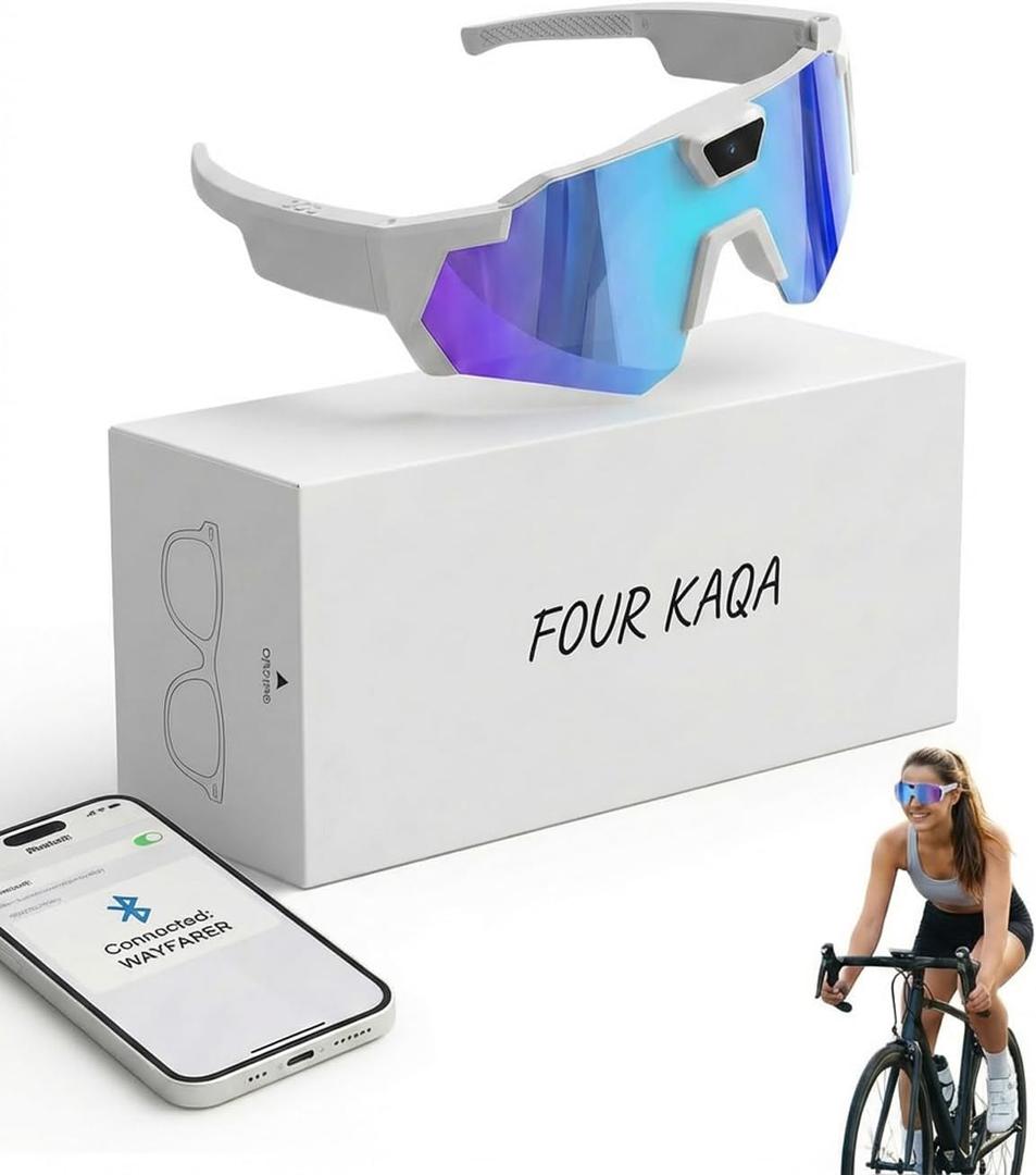 Pov Glasses 4k Baseball with Camera Smart Glasses for Men Women Sunglasses Cameras and Audio Video Action 2026 Upgrade Eyeglasses Running Style Meets Function Sports Cycling Hiking HD(Ice blue)