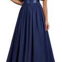 Miusol Women's Elegant Sequin Lace Butterfly Sleeve Formal Evening Maxi Dress (A-navy Blue)