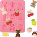 1 Pcs Strawberry Bunny Carrot Cake Decoration Fondant Mold, Mini Bear Peach Chocolate Candy Silicone Molds, for Baby Shower Birthday Cupcake Topper Gum Dough Clay Bath Bomb UV Resin