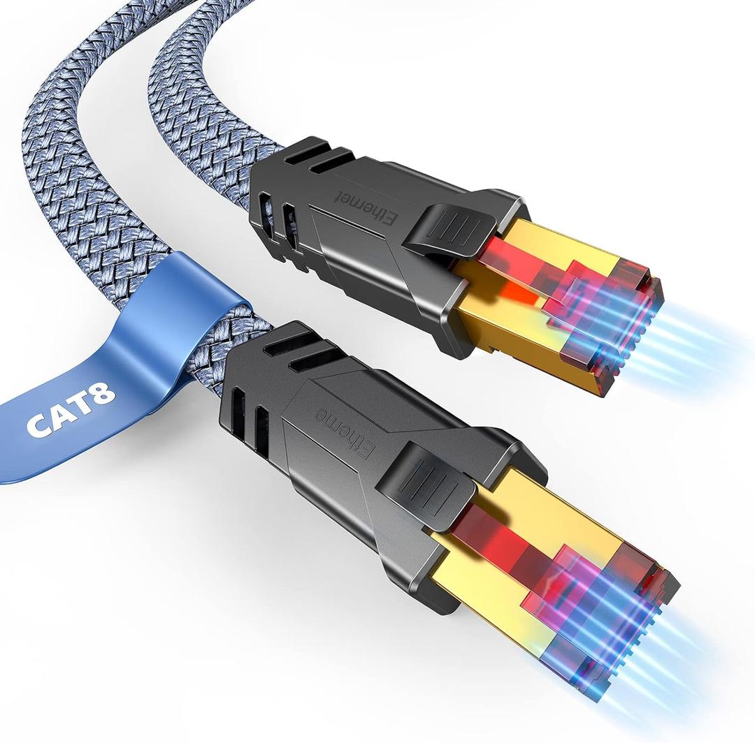 Snowkids Cat 8 Ethernet Cable 15 FT, Flat High Speed Ethernet Cable, 40Gbps,2000Mhz Braided Internet Cable, Gold Plated RJ45 Connector, LAN Cable S/FTP Network Cable for Modem/Router/PS4/5/Gaming/PC