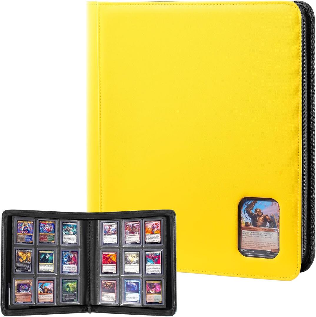 ProCase Top Loader Binder, 9 Pocket Holds 324 Toploaders, Waterproof PU Leather with Non-PVC Pockets for Trading Cards or Sports Cards, Compatible with TCG, MTG in 3"x4" Toploader -Yellow