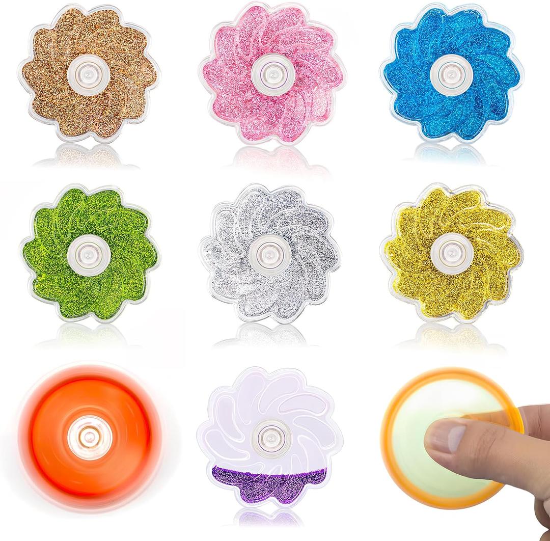 2 x Fidget Toys 9 Pack, Fluid Glitter Fidget Spinners for Kids Age 3+,Anxiety Relief Fidget Spinner,Party Favors Colorful Flower Shaped Sensory Toys for Kids with Autism