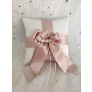 White Ring Bearer Pillow with Double Ribbon Bow Dcor for Wedding Ceremony Vow Renewal Baby Shower Party Favor (Pillow)
