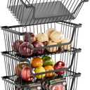 4 Pcs Stackable Wire Baskets for Pantry Organizers and Storage,Vegetable Fruit Basket for Countertop,Kitchen Storage Metal Baskets,Produce Potato Onion Storage Bin,Black