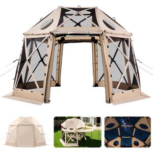 VEVOR Pop Up Gazebo Screen Tent, 12 x 12 ft Large High 13-Sided Camping Canopy Tent with Removable Top & Carry Bag, Quick Set & Bite-Proof Mesh Screen Sun Shelter for 8-10 Persons Backyard Patio