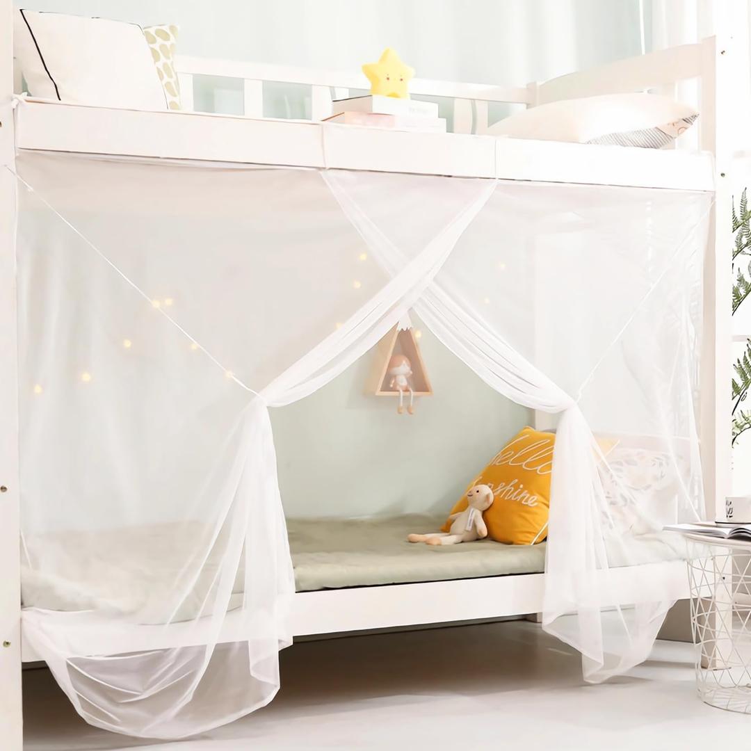 Eimilaly 8 Corner Bed Canopy Curtains for Girls Boys Decor, Loft Bed, Dormitory, 1-1.8M or Outdoor Camping, Single Door White