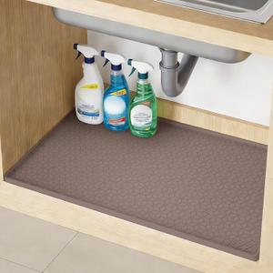 TRZZ Silicone Waterproof Under Sink Mat 34" x 22", Drip Tray and Cabinet Liner for Kitchen and Bathroom, Prevents Water Damage and Organizes Cabinets (Brown)