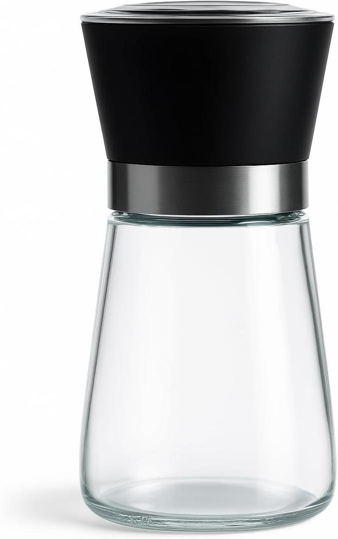 Premium Herb and Spice Grinder Manual Glass Jar with lid with Adjustable Ceramic Burr, Portable Coffee Bean Grinder, Pepper Mill, Salt Grinder, Seed Grinder and Kitchen Spice Crusher