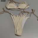 Women Two Piece Bikini Swimsuit Color Block Bathing Suits Halter Triangle String Bikini Sets (Large, Beige Khaki)