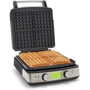 GreenPan Elite 4-Square Belgian & Classic Waffle Maker, Healthy Ceramic Nonstick Aluminum Dishwasher Safe Plates, Adjustable Shade/Crunch Control, Wont Overflow,Easy Cleanup Breakfast,PFAS-Free,Black