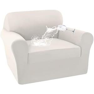 Turquoize 100% Waterproof Chair Covers Stretch Chair Slipcovers for Living Room Armchair Sofa Cover Chair Couch Cover with Arms Furniture Protector for Chairs Feature Soft Fleece Fabric (Chair, Ivory)
