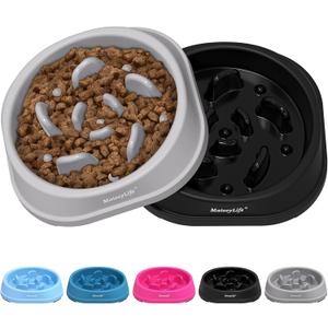 MateeyLife Small Slow Feeder Cat Bowls 2PCS, Anti-Choking Puzzle Cat Food Bowls, Anti-Slip Interactive Dog Feeding Slow Down Eating, Bloat Stop Maze Dishes Dog Feeder for Small Breeds 1 Cup Gray&Black