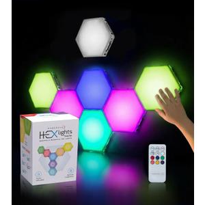 Emberela HEXlights SnapTap 7-pk Tap Tap Sensory Lights - Touch & Remote Controlled Multicolored Magnetic Hexagon Lights - Interactive & Calming Sensory Room lamp for Kids Bedroom