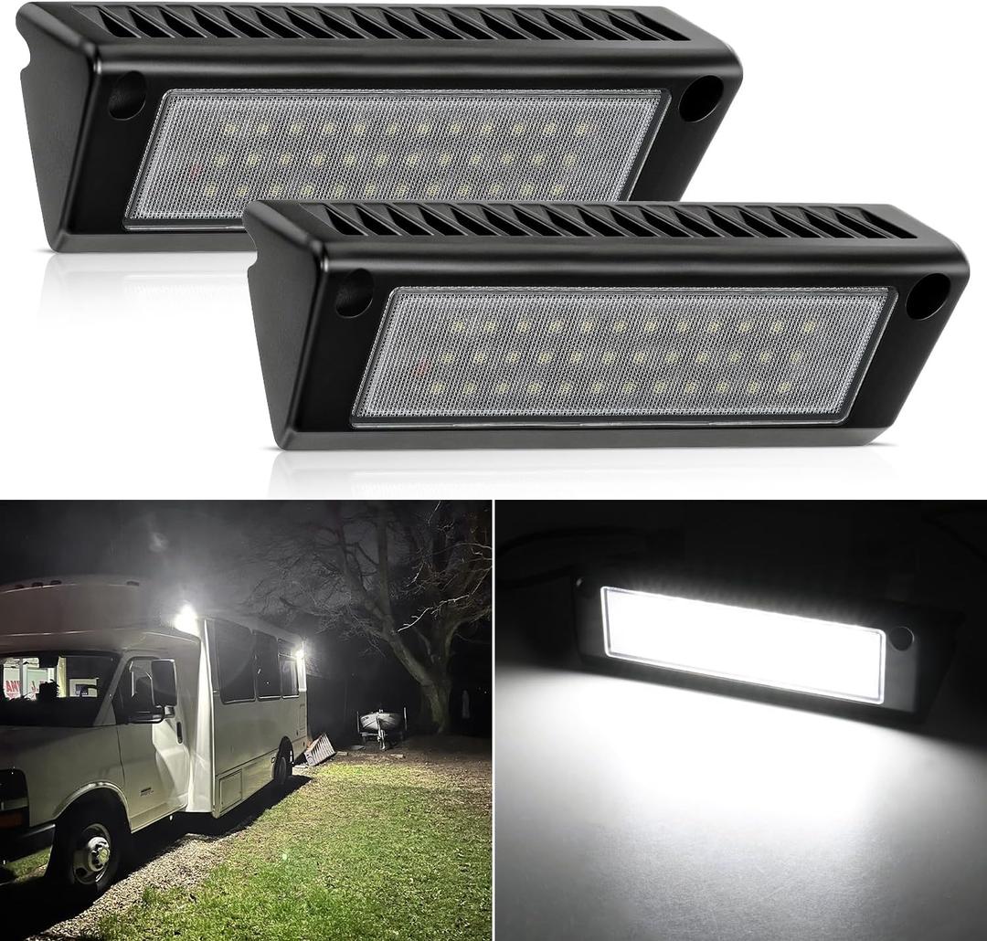 Nilight 2PCS 9 Inch RV Exterior Lights White Beam for RV Trailer Camper SUV | 2PCS LED porch scene cargo light, black aluminum housing, 12V 24V waterproof for RVs trailers campers 5th wheels