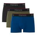 Hanes Men's Total Support Pouch Trunks, Cotton Stretch Underwear for Men, 3-Pack Black/Blue, M
