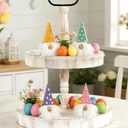 2 x DAZONGE Easter Decorations, Easter Gnome Decor, 4PCS Wooden Spring Gnomes with Faux Fur Beards, Cute Gnome Figurines for Tiered Tray Mantel Shelf Table