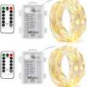 2 x Fairy Lights Battery Operated,Silver Wire Chains 8 Mode 16Ft/5Meter 50 LEDs Timer String Lights with Remote Control for Bedroom Christmas Party Wedding Decoration (Warm White)