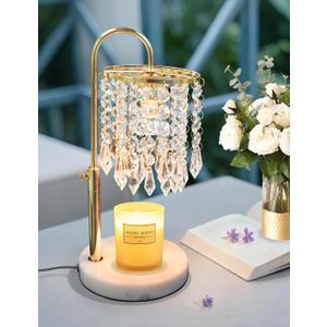 Candle Warmer Lamp with Timer Dimmable, Birthday Gifts for Women, Wax Melt Warmer for House Warming Gifts New Home Decor, Adjustable Height Crystal Candle Lamp for Jar Candles with 3 Bulbs, Gold