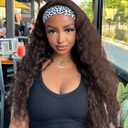 Curly Headband Wig for Women, 20 Inch Wear and Go Glueless Wigs Deep Wave Wig Half Wig As Human Hair with 1 Headband, 180% Density Synthetic Wigs None Lace Front (Brown wig)