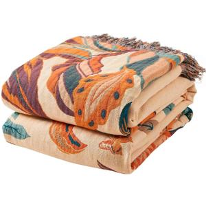 Boho Throw Blanket for Bed, 100% Cotton Soft Rustic Quilt Fall Blanket, 60"x80" Floral Printed Farmhouse Decor Bed Blankets, All Season Rustic Reversible Bohemian Throw Quilt (J-flowers Tulips)