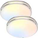 16 Inch LED Flush Mount Ceiling Light Fixture, Dimmable 5CCT Selectable 2700K Warm White-6500K Super Bright Daylight White, 50W 6000LM Round Brushed Nickle Ceiling Lamps for Living Room Kitchen, 2PACK